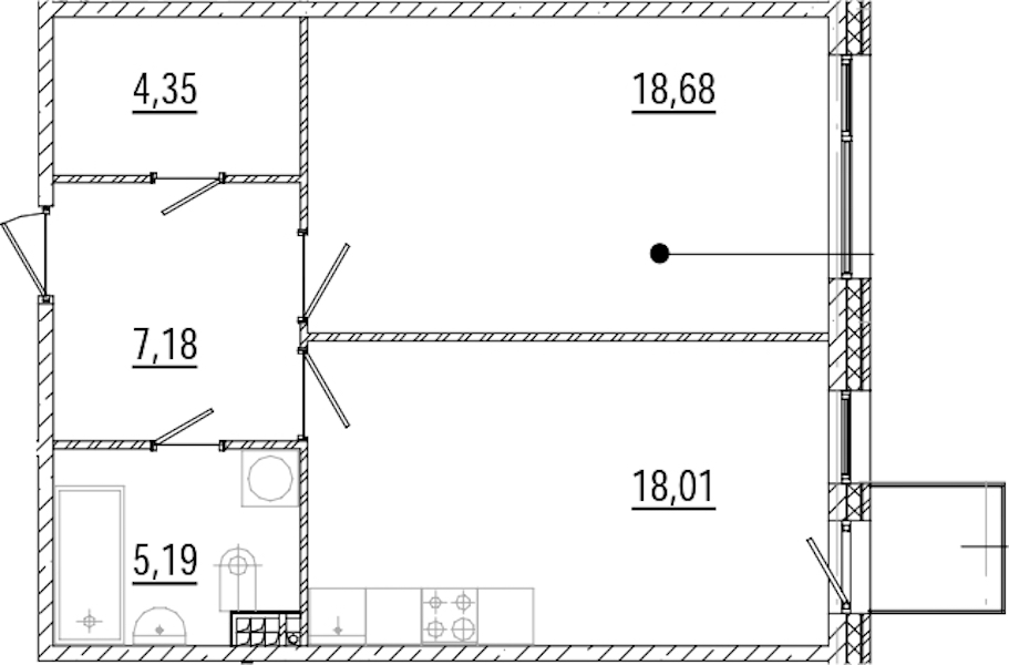 1-комнатная квартира 53.93 м², 4/9 эт., ЖК «Мануфактура James Beck»